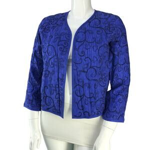 Chicos Design Womens Size 1 US 8 Cardigan Open Front Silk Embroidered Jacket